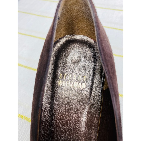 Stuart Weitzman Brown Suede Lace Up Point Toe Heels Women 9M Career Chic Luxe - Picture 9 of 11